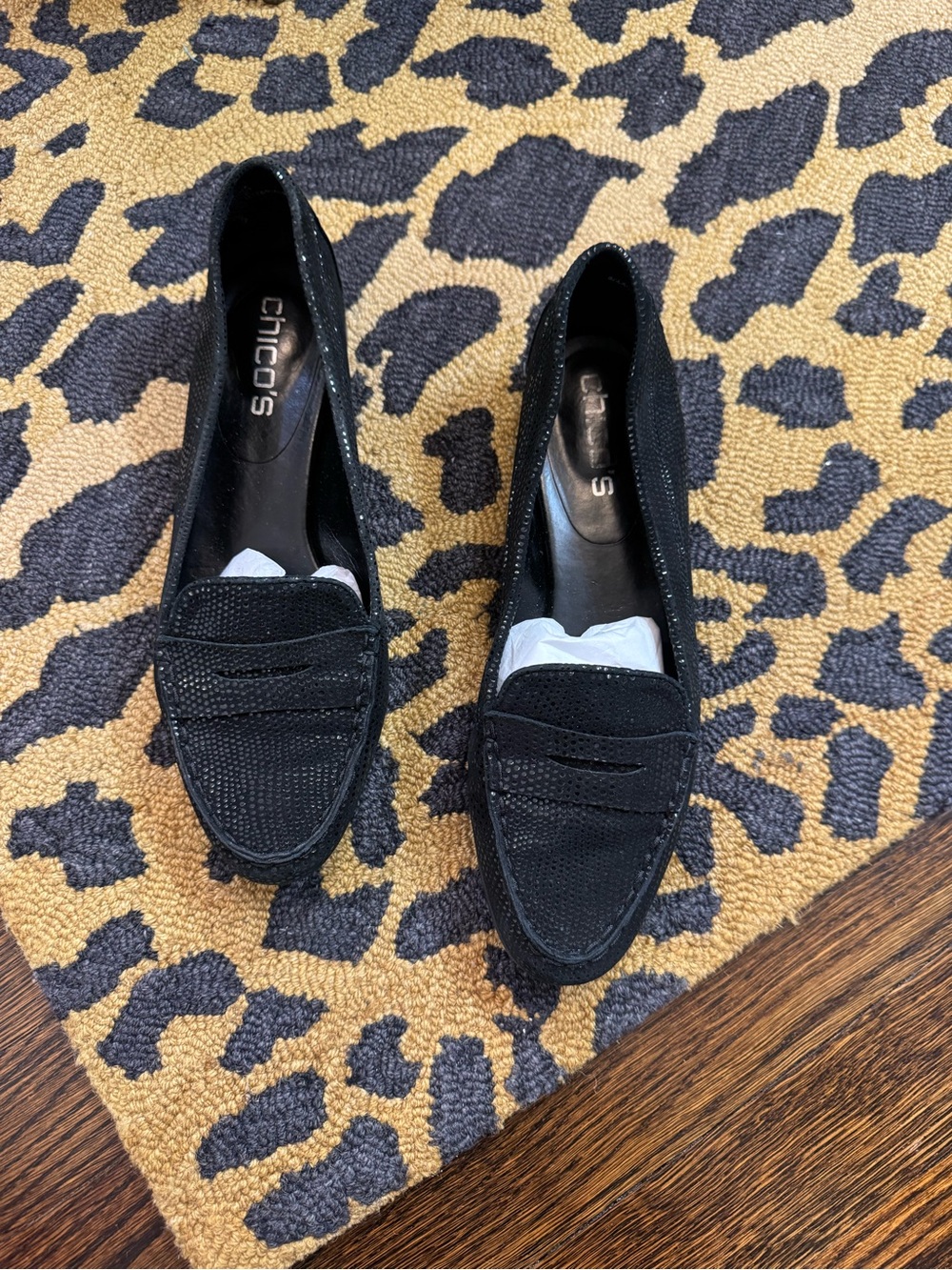 Chico's Black Studded Suede Penny Loafers